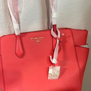 Michael Kors Coral Saffiano Leather Tote with Gold Logo